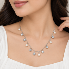 925 Silver Pearl & Crystal Charm Necklace for Women