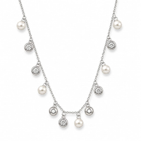 925 Silver Pearl & Crystal Charm Necklace for Women