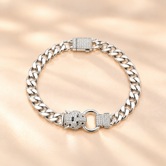 Silver Panther Chain Men`s Bracelet