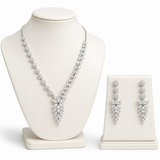 Silver Floral Crystal Necklace Set for Women
