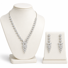 Silver Floral Crystal Necklace Set for Women