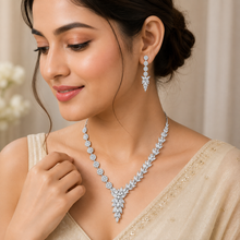 Silver Floral Crystal Necklace Set for Women
