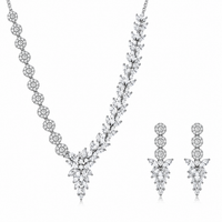 Silver Floral Crystal Necklace Set for Women