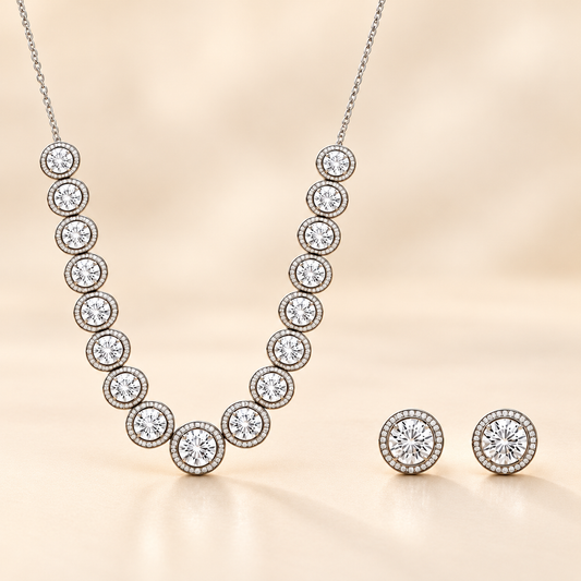 Silver Round Stone Women`s Set