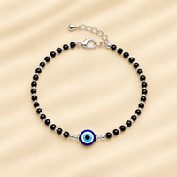 Silver Black Evil eye Women`s anklet