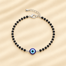Silver Black Evil eye Women`s anklet