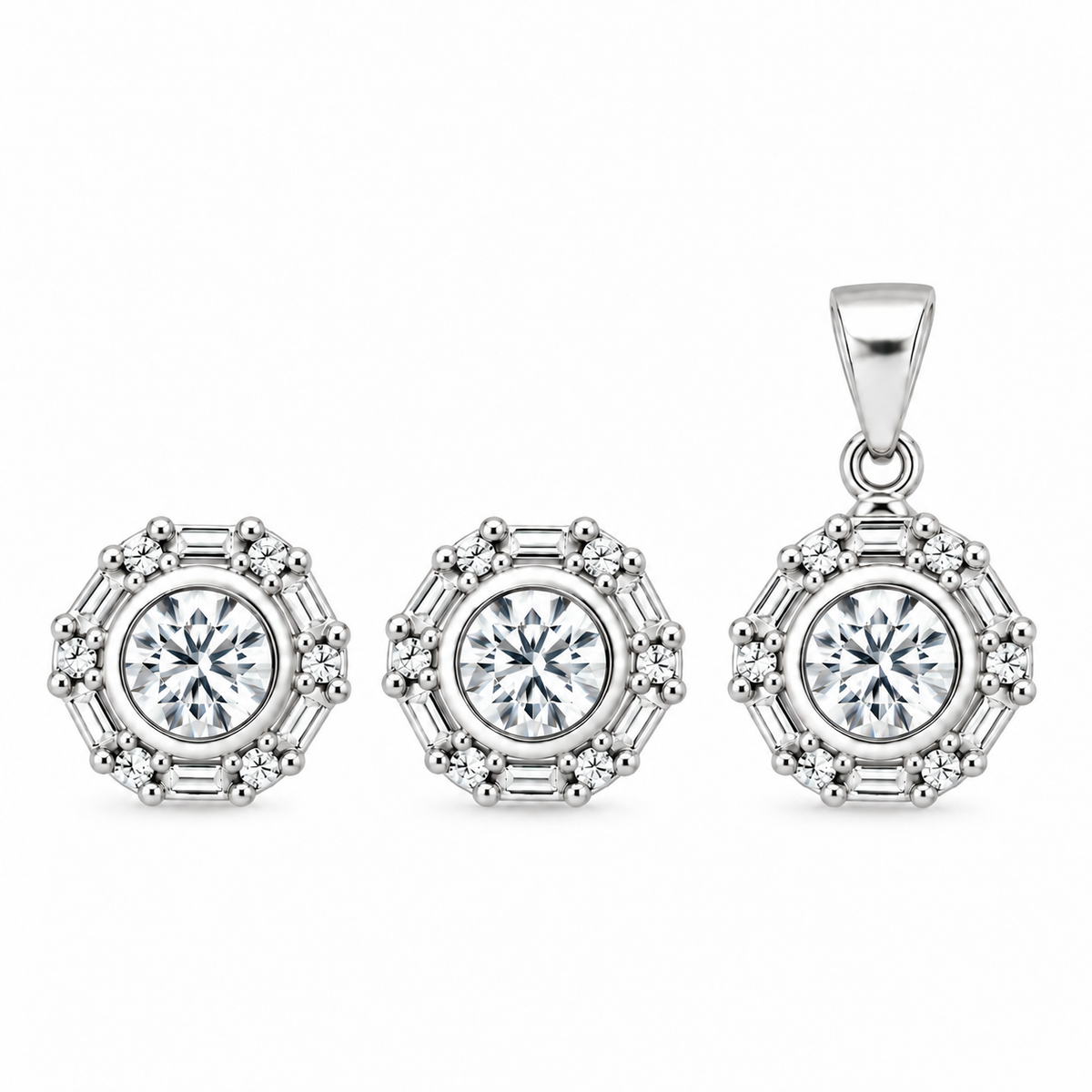 Lucent Core Pendant with earrings in silver