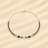 Silver Black beads women`s Anklet