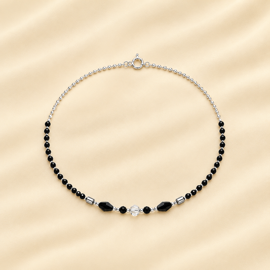 Silver Black beads women`s Anklet
