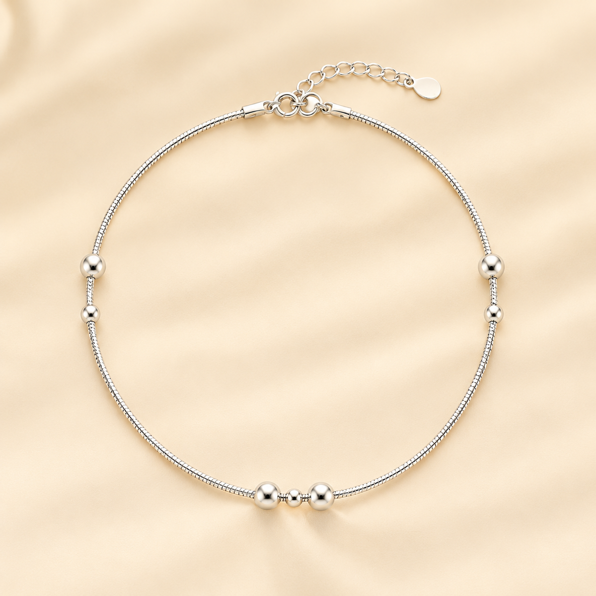 Beaded women`s Anklet in Silver