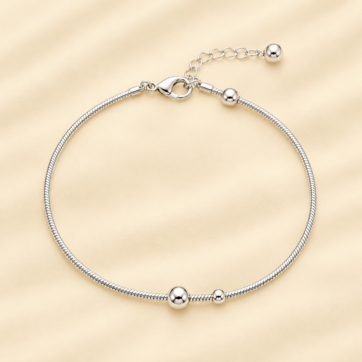 Silver Minimalist Bead Women`s Anklet