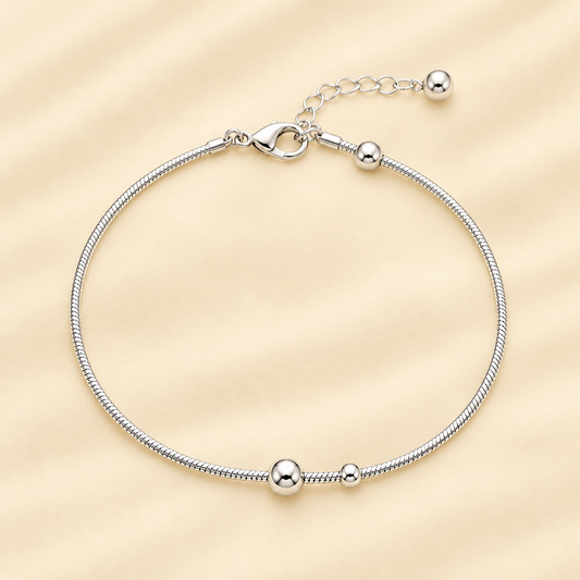 Silver Minimalist Bead Women`s Anklet