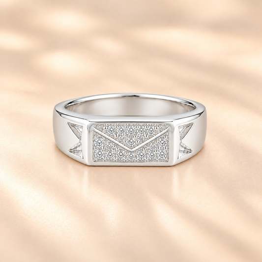 Silver Rectangular Spark Men`s ring