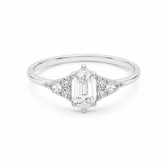 Silver Elongated Diamond Ring