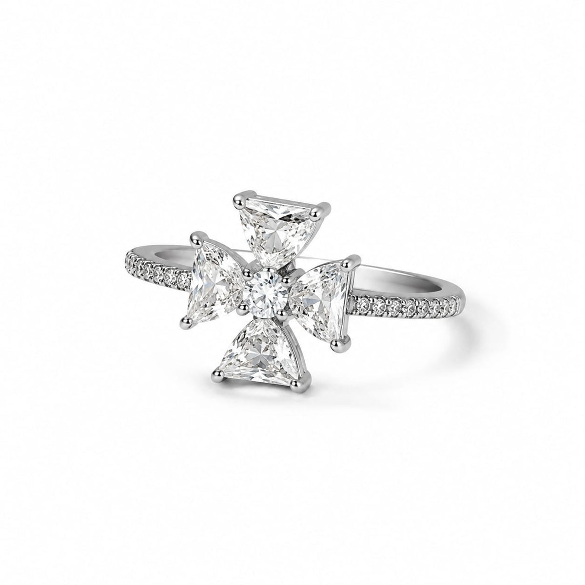 Silver Radiant Cross Women`s Ring