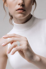 Diamonds row Women`s ring in silver