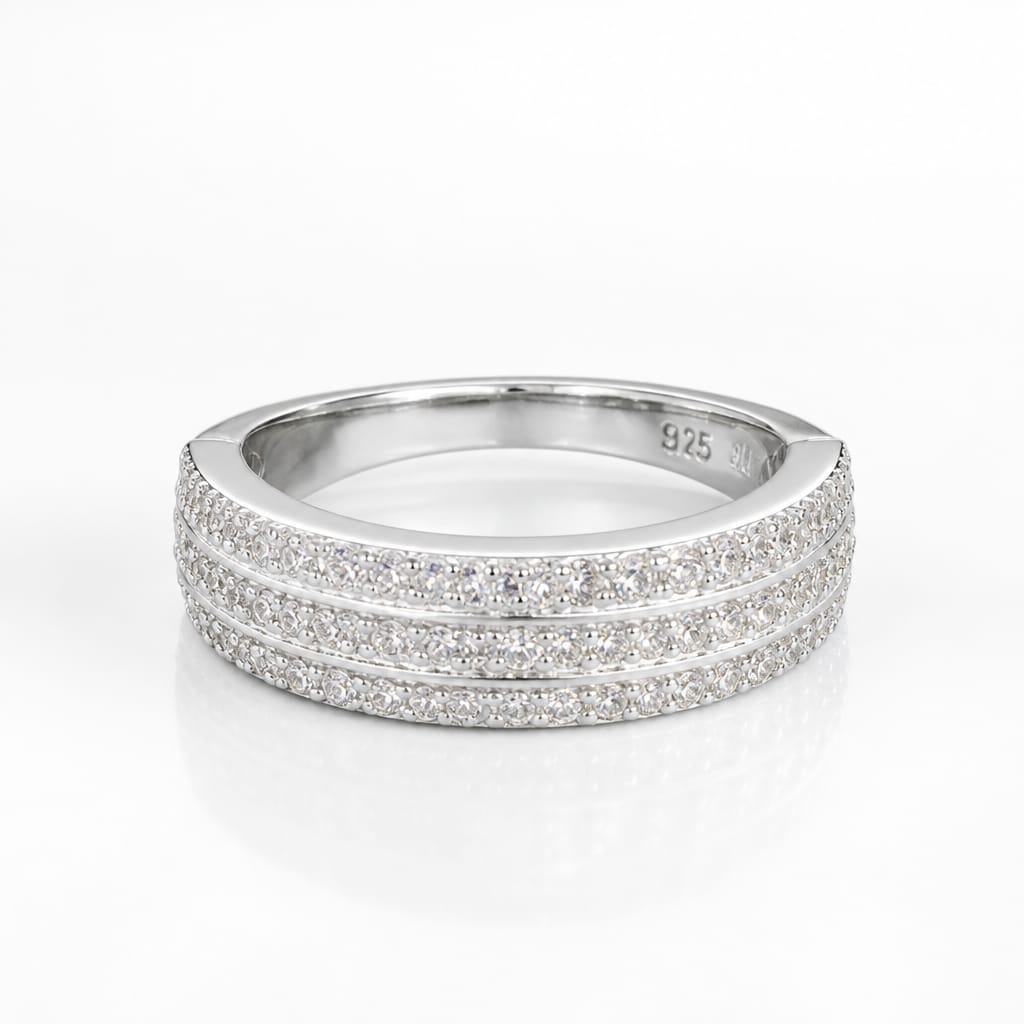 Diamonds row Women`s ring in silver