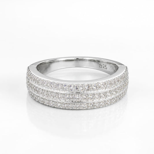 Diamonds row Women`s ring in silver