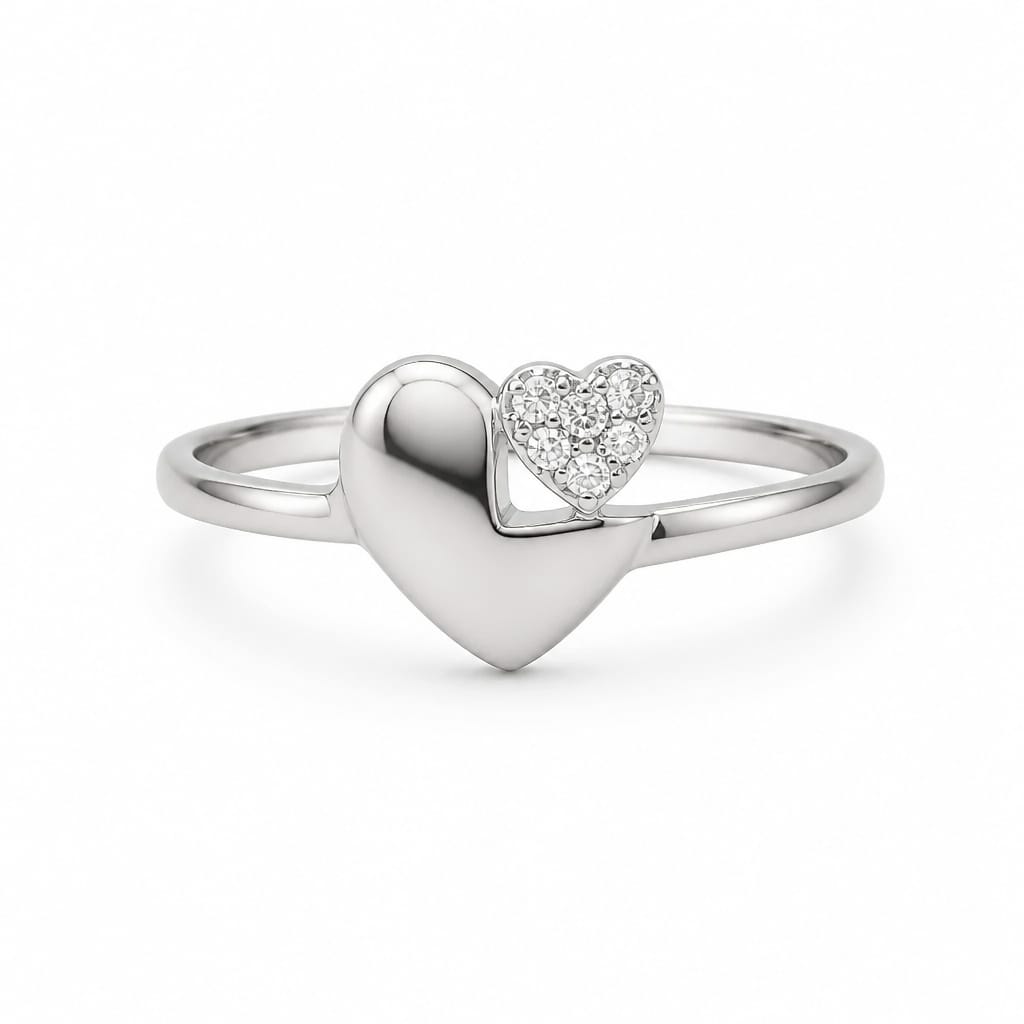 Silver Heart Shapped Women`s Ring