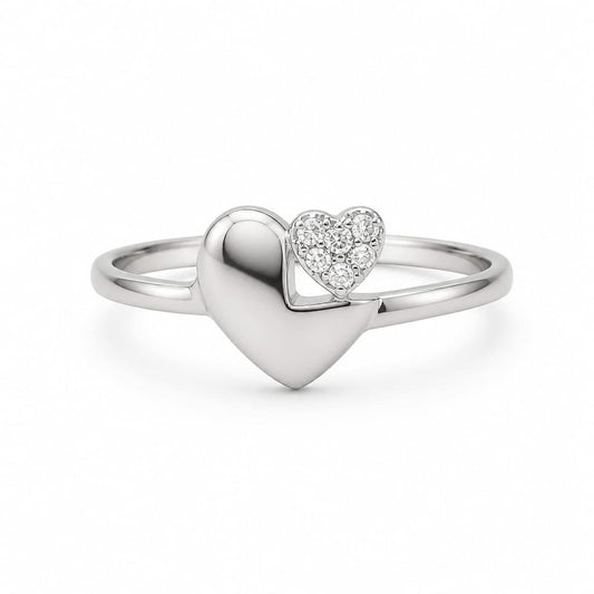 Silver Heart Shapped Women`s Ring