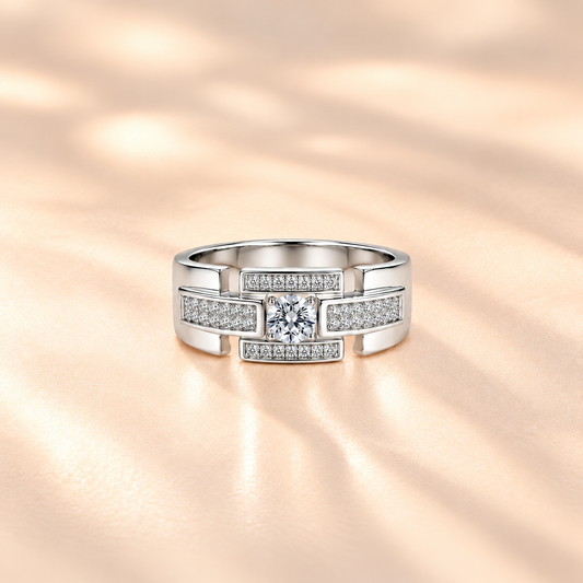 Silver Rectangular Accent Men`s Band