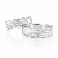 Silver Diamond band Couple Ring