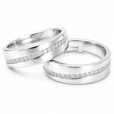 Silver Grooved Stone Couple Band