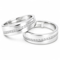 Silver Grooved Stone Couple Band