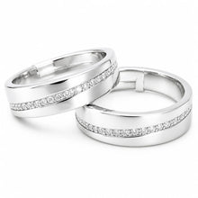Silver Grooved Stone Couple Band