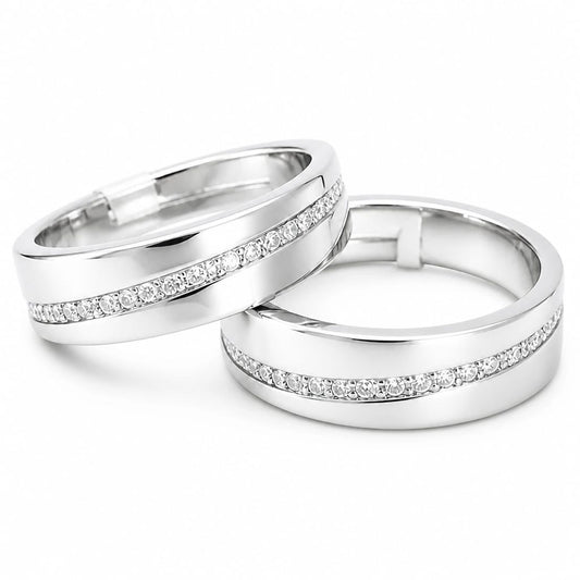 Silver Grooved Stone Couple Band