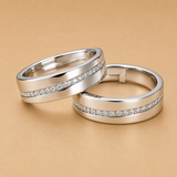 Silver Grooved Stone Couple Band