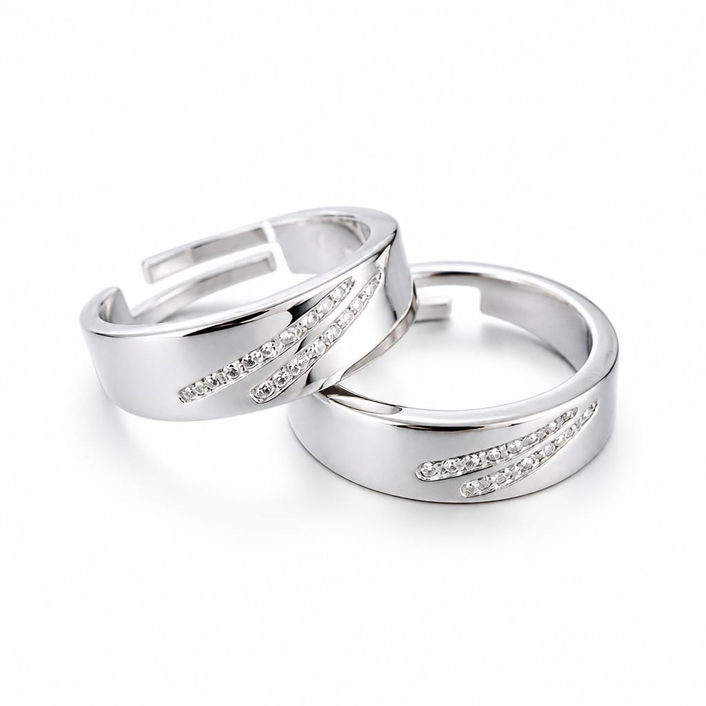 Silver Diamond lined Couple Ring