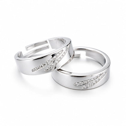 Silver Diamond lined Couple Ring