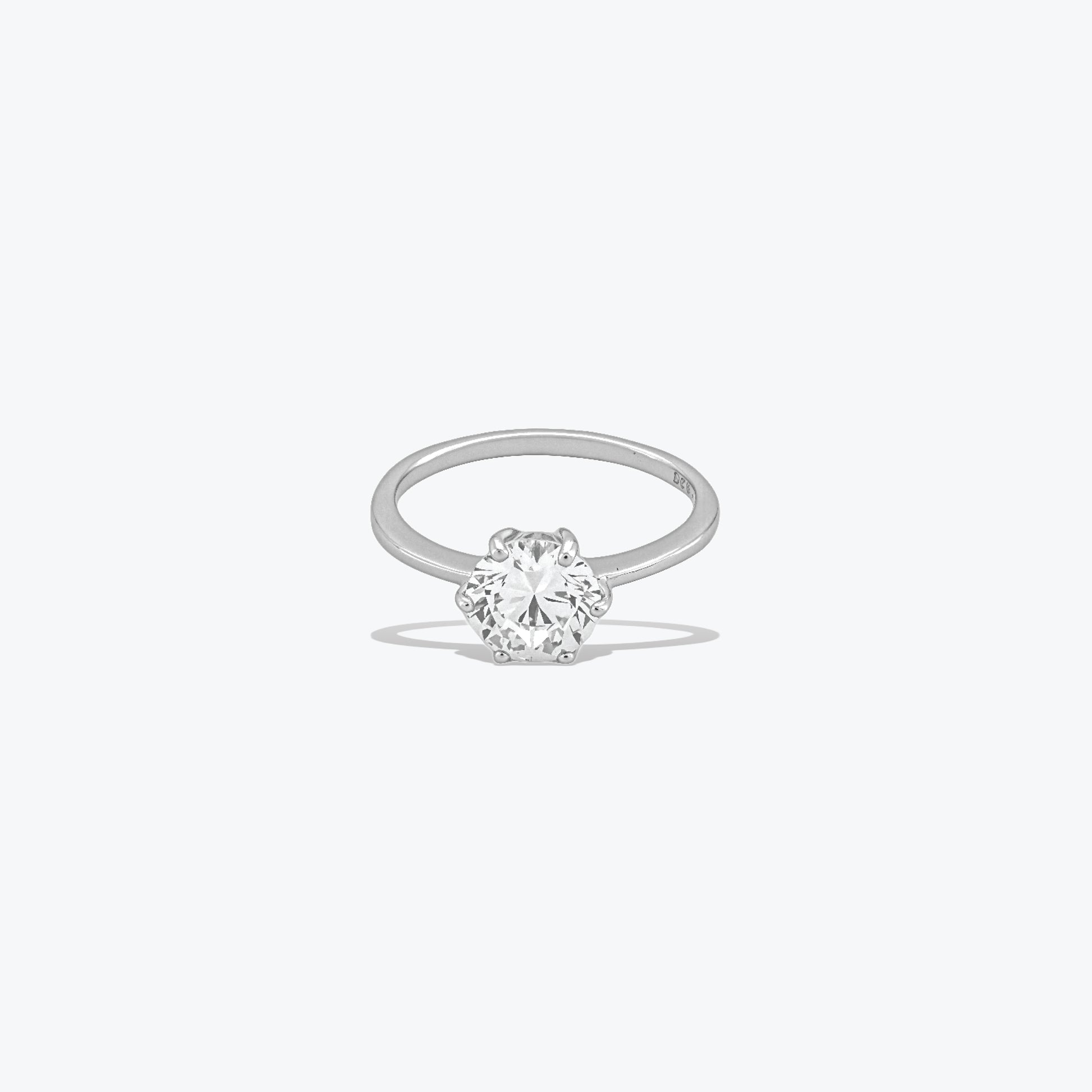 Celeste Solitaire Ring – Sterling Silver with Classic Sparkle