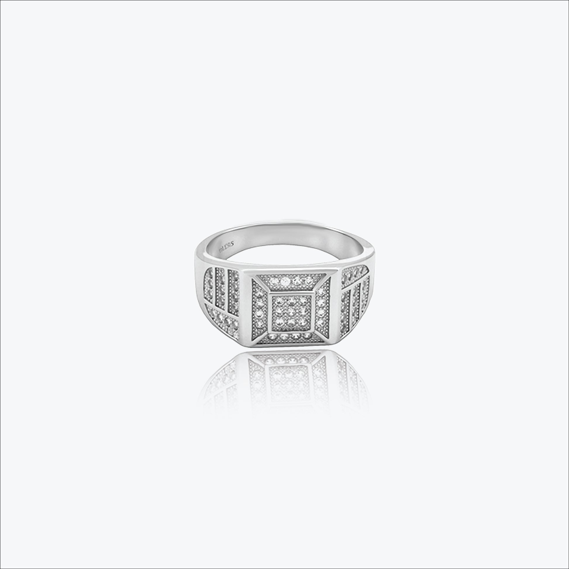 Imperial Grid Men’s Ring – Sterling Silver with Square Diamonds