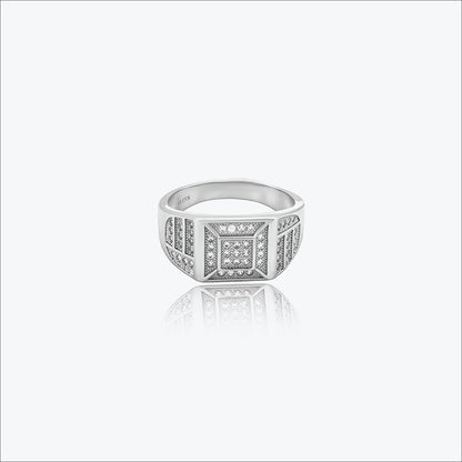 Imperial Grid Men’s Ring – Sterling Silver with Square Diamonds