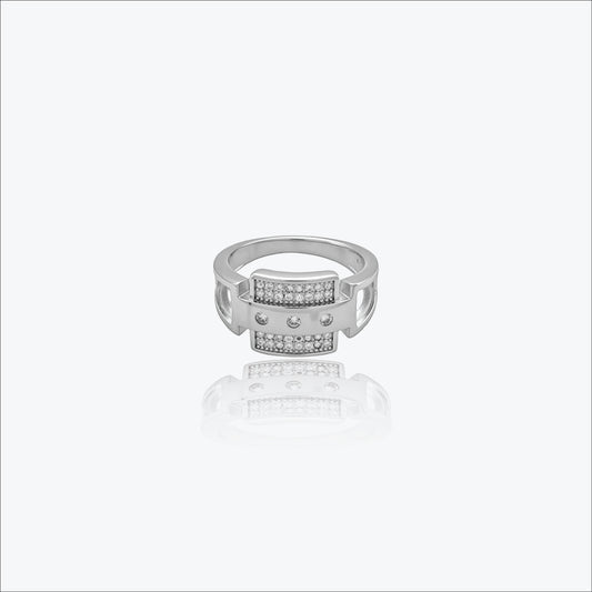 Sterling Silver Men's Ring – Sleek Rectangular Design with Jewels