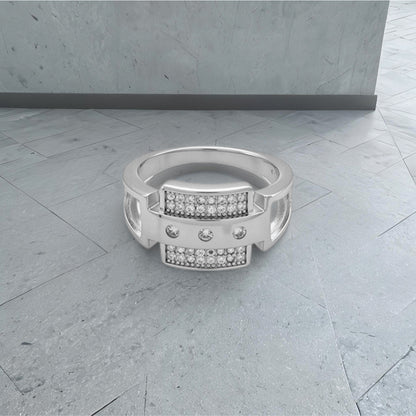 Sterling Silver Men's Ring – Sleek Rectangular Design with Jewels
