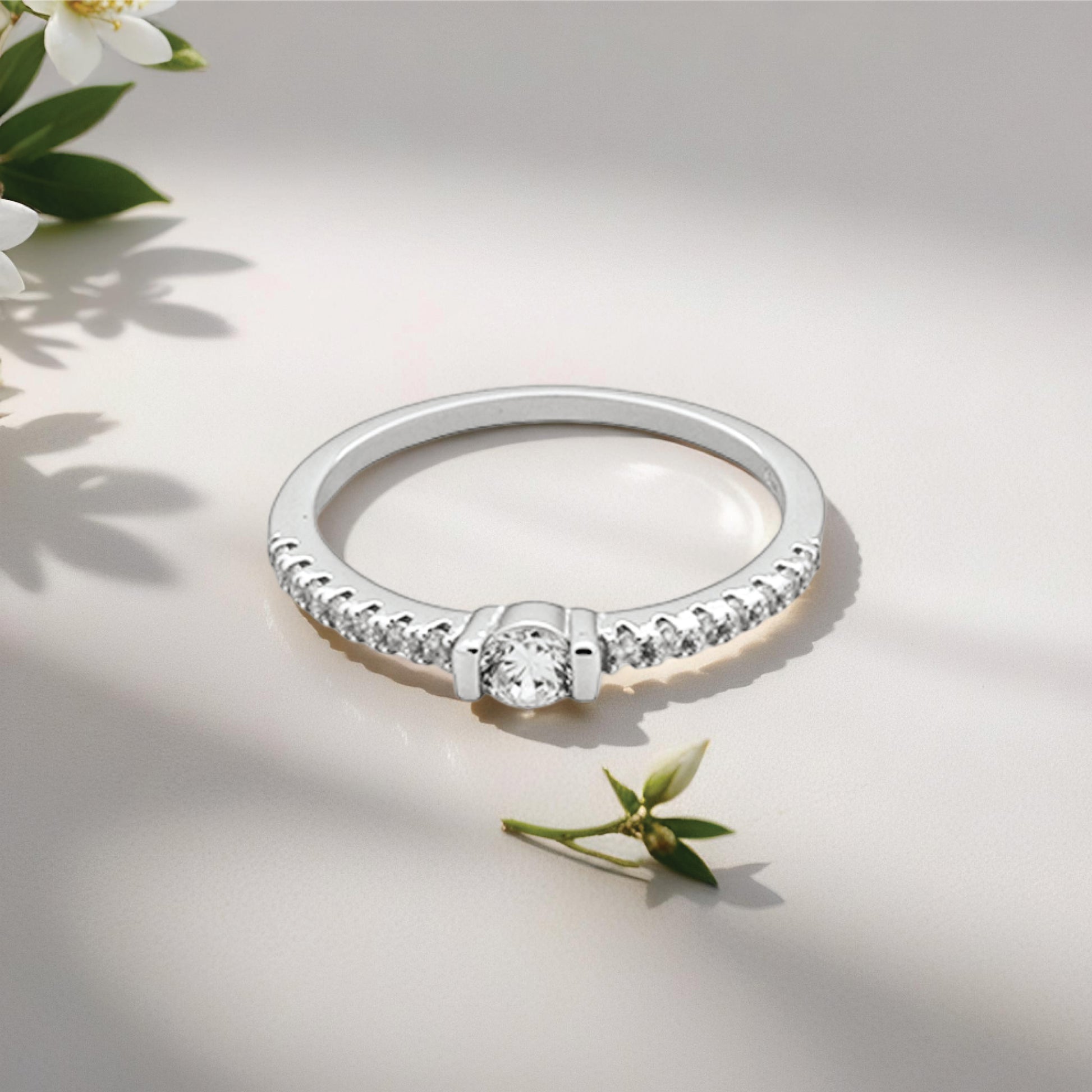 Elysian Halo Ring – Sterling Silver with Radiant Beauty