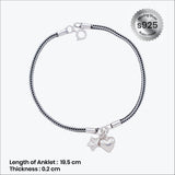 Heart charm women`s anklet in silver