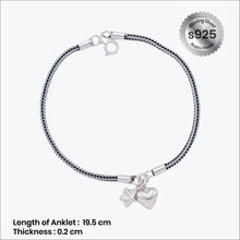 Heart charm women`s anklet in silver