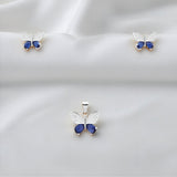 Blue-silver butterfly Pendant with earrings