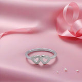 Silver Dual Heart Women`s Ring