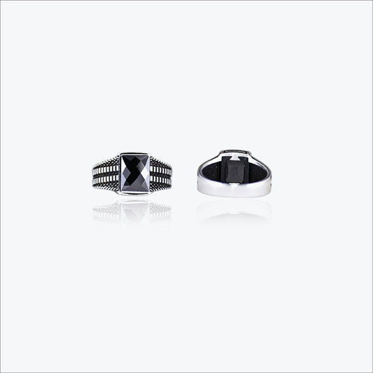 Sterling Silver Noirvault Men`s Ring in Structured Depth