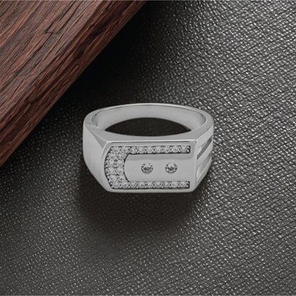 Sterling Silver Men's Ring – Bold Rectangular Design with Diamonds