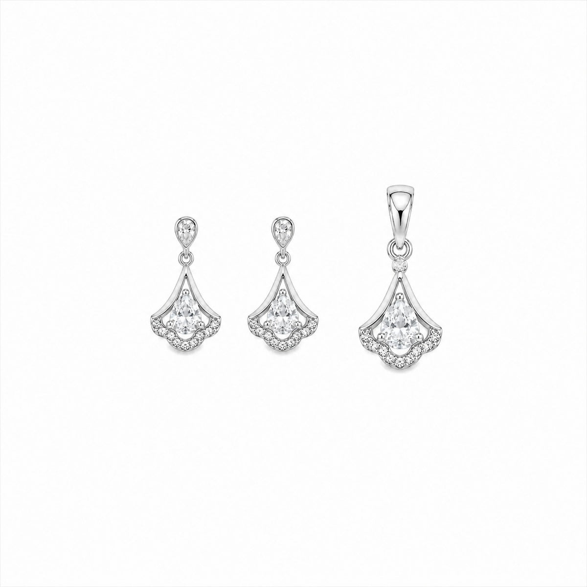 Halo Drift Pendant with earrings Set in silver
