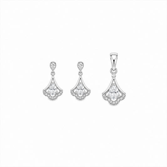 Halo Drift Pendant with earrings Set in silver