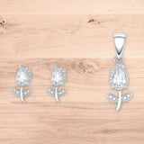 Petal Dew Pendant with earrings in silver