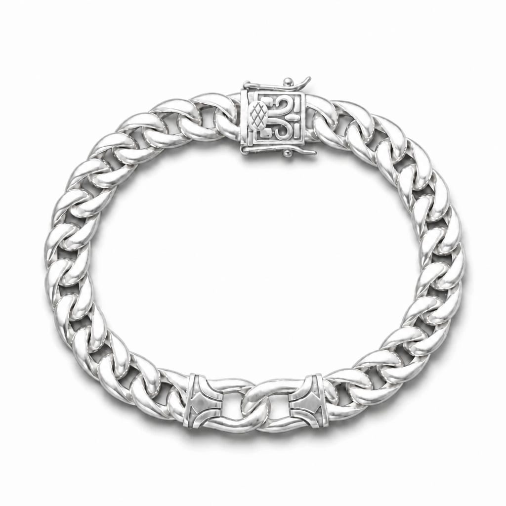 Silver Patterned Chain Men`s Bracelet