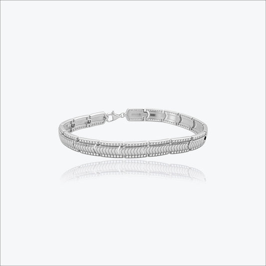 Silver Chevron Pattern Men`s Bracelet